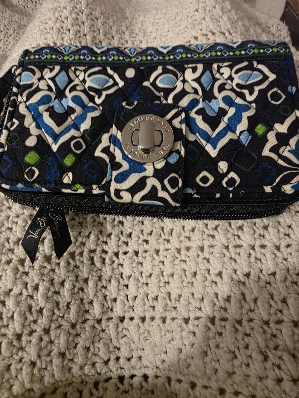 Vera Bradley Black, Blue & White Quilted Wallet with Turn-Lock Accent